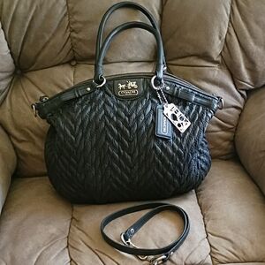 Coach Black Quilted Leather Satchel with Removable Strap